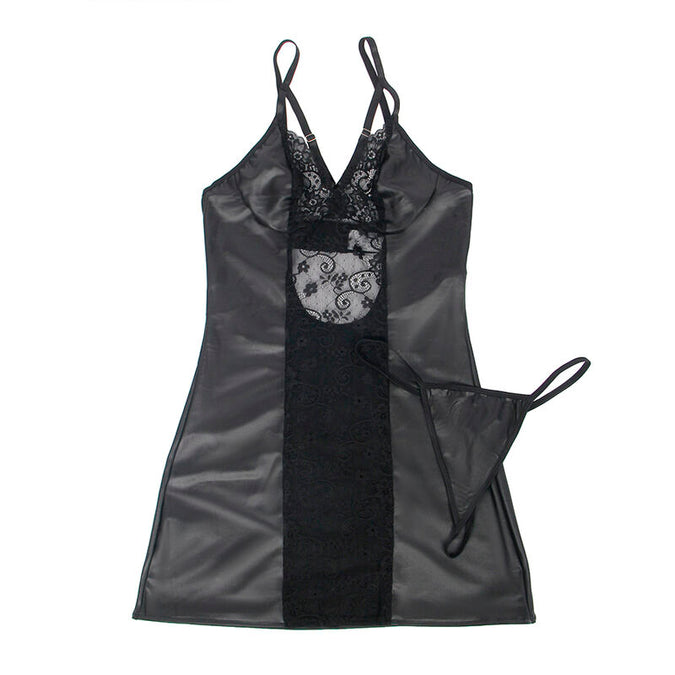 SUBBLIME - 954161 JURK + STRING LEER ZWART S/M