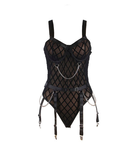 SUBBLIME - 9542277 BODY WITH CHAINS + GARTER BELT BLACK L/XL