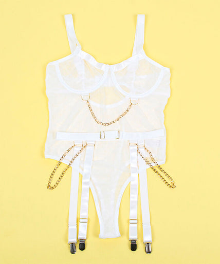 SUBBLIME - 954284 BODY WITH CHAINS + GARTER BELT WHITE S/M