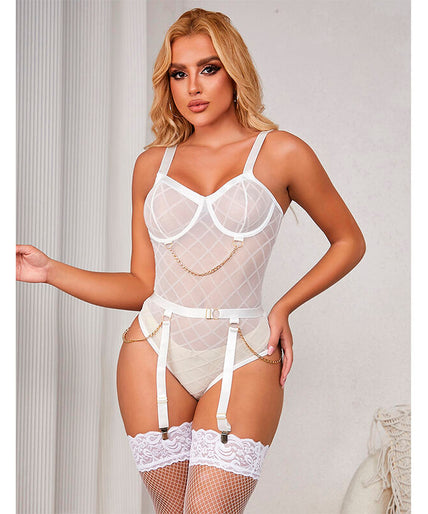 SUBBLIME - 954284 BODY WITH CHAINS + GARTER BELT WHITE S/M