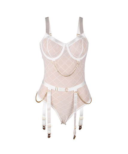 SUBBLIME - 954291 BODY WITH CHAINS + GARTER BELT WHITE L/XL