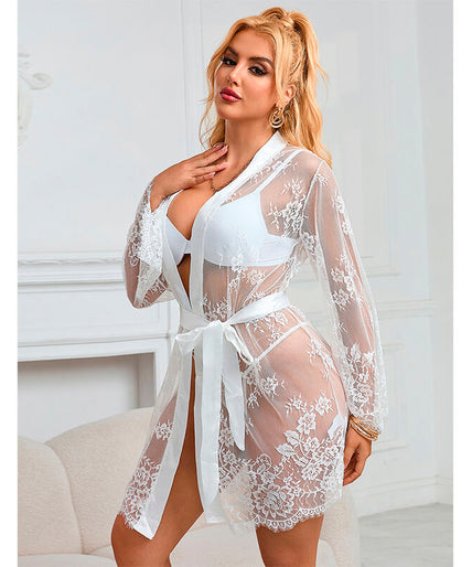 Pleasurements – Subblime – Nachthemd met lange mouwen Bloemmotief Wit | L/xl