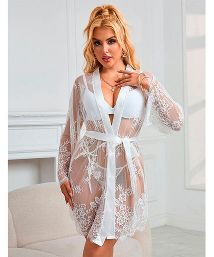 Pleasurements – Subblime – Nachthemd met lange mouwen Bloemmotief Wit | L/xl