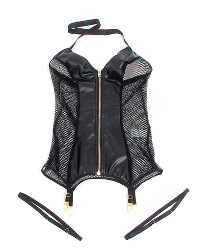SUBBLIME - 954444 SEXY MESH DRESS LEATHER BLACK S/M