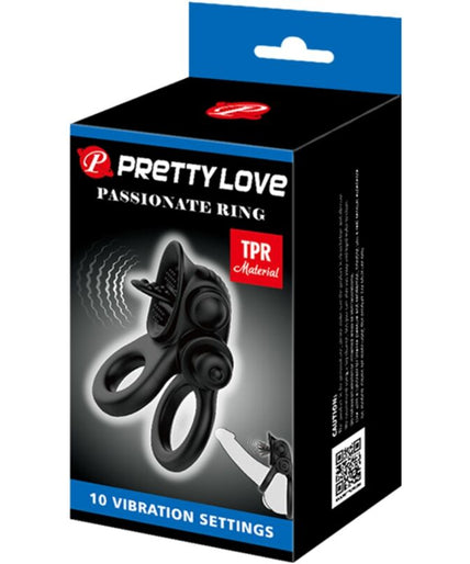 PRETTY LOVE - PASSIONATE RING DOUBLE VIBRATING RING + CLITORIS STIMULATOR BLACK