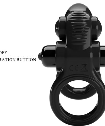 PRETTY LOVE - PASSIONATE RING DOUBLE VIBRATING RING + CLITORIS STIMULATOR BLACK