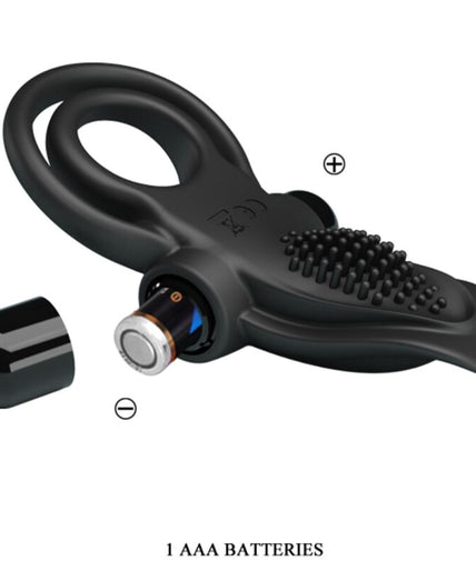 PRETTY LOVE - DOUBLE VIBRATING RING + CLITORIS STIMULATOR 10 VIBRATIONS BLACK