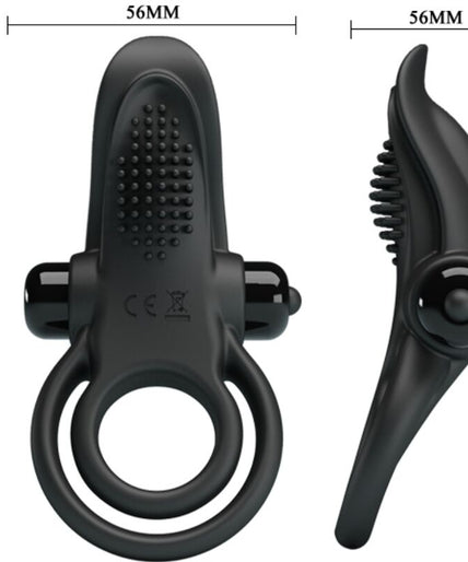 PRETTY LOVE - DOUBLE VIBRATING RING + CLITORIS STIMULATOR 10 VIBRATIONS BLACK