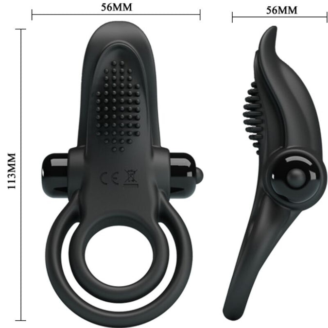 PRETTY LOVE - DUBBELE TRILLINGSRING + CLITORISSTIMULATOR 10 TRILLINGEN ZWART