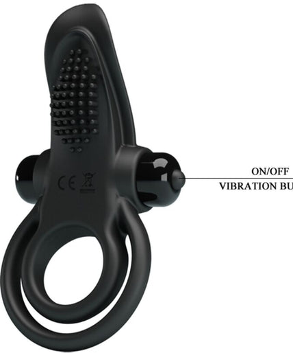 PRETTY LOVE - DOUBLE VIBRATING RING + CLITORIS STIMULATOR 10 VIBRATIONS BLACK