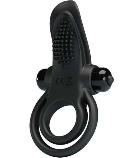 PRETTY LOVE - DOUBLE VIBRATING RING + CLITORIS STIMULATOR 10 VIBRATIONS BLACK