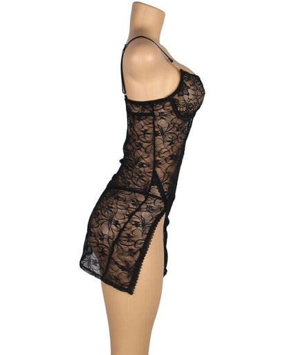 SUBBLIME - 954185 LACE BABYDOLL WITH ADJUSTABLE STRAPS BLACK S/M
