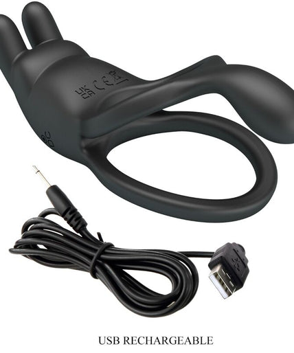 PRETTY LOVE - SETH DOUBLE VIBRATING RING RABBIT 7 VIBRATIONS BLACK