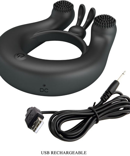 PRETTY LOVE - DAHLIA VIBRATING RING + CLITORIS STIMULATOR 12 VIBRATIONS BLACK