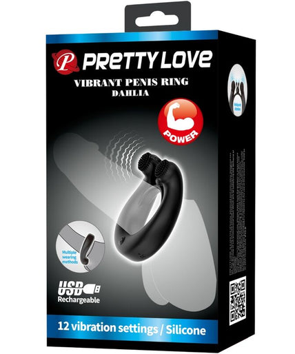 PRETTY LOVE - DAHLIA VIBRATING RING + CLITORIS STIMULATOR 12 VIBRATIONS BLACK