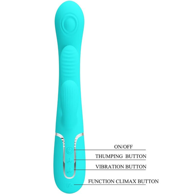PRETTY LOVE - SHANIA TRIPLE RABBIT MULTIFUNCTIONELE VIBRATOR 3 IN 1 BLAUW