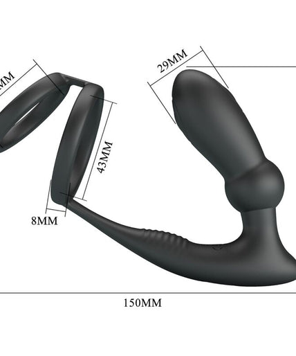 PRETTY LOVE - EMONI PENIS RING + ANAL PLUG 12 VIBRATIONS BLACK