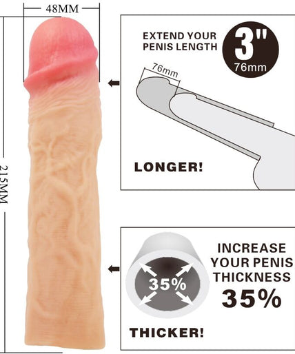 PRETTY LOVE - DEREK PENIS SLEEVE WITH 7.6 CM EXTENSION FLESH