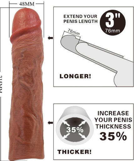 PRETTY LOVE - DEREK PENIS SLEEVE WITH 7.6 CM EXTENSION MULATTO