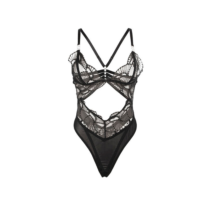 SUBBLIME - 955229 TRANSPARANTE BODYSUIT MET HOLLENDE KANT ZWART L/XL