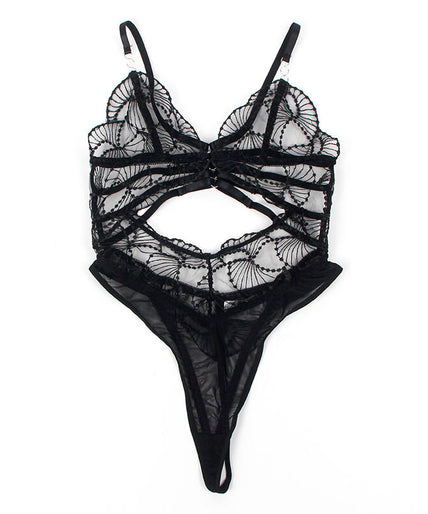 SUBBLIME - 955229 TRANSPARENT BODYSUIT WITH HOLLOW LACE BLACK L/XL