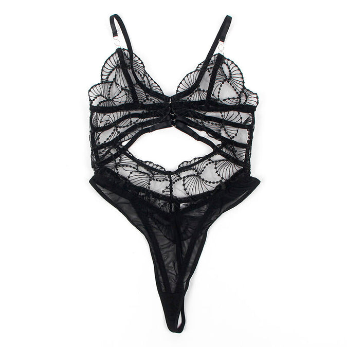 SUBBLIME - 955229 TRANSPARANTE BODYSUIT MET HOLLENDE KANT ZWART L/XL