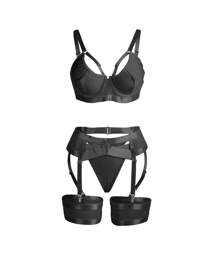 SUBBLIME - 955236 BLACK BONDAGE BRA WITH GARTER SET S/M