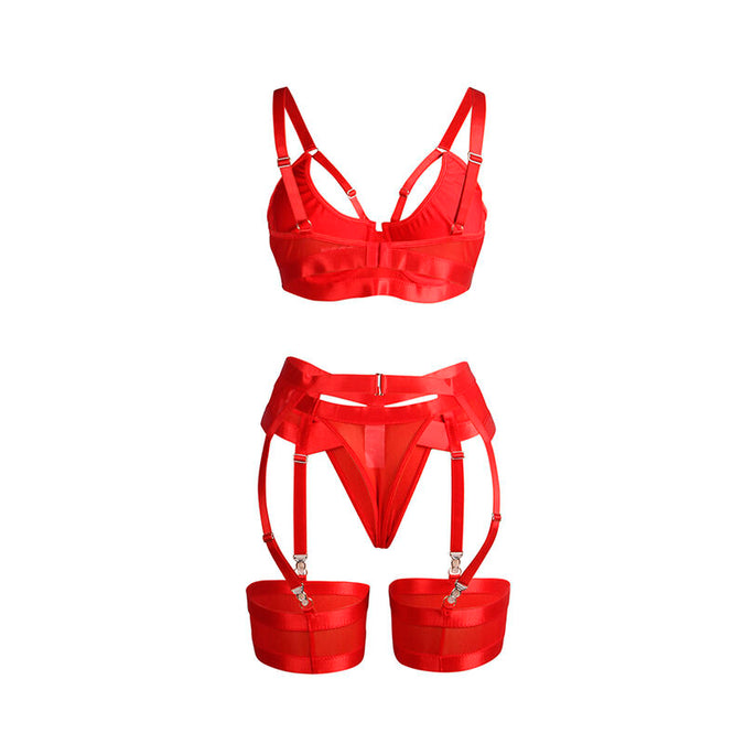 SUBBLIME - 955250 RED BONDAGE BRA WITH GARTER SET S/M