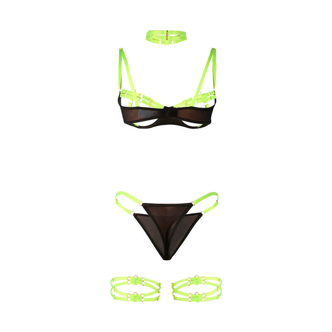 Subblime – 955274 Bra Set With Necklace And Leg Details Fluorescent Green S/m