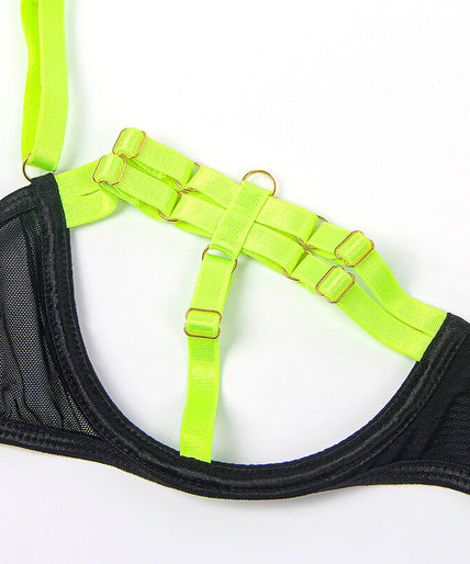 SUBBLIME - 955274 BRA SET WITH NECKLACE AND LEG DETAILS FLUORESCENT GREEN S/M