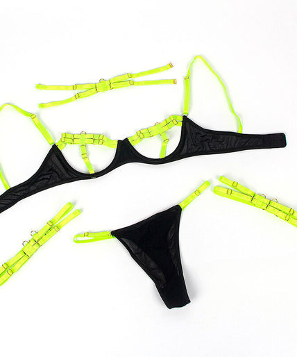 SUBBLIME - 955281 BRA SET WITH NECKLACE AND LEG DETAILS FLUORESCENT GREEN L/XL
