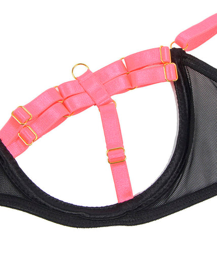 SUBBLIME - 955304 BRA SET WITH NECKLACE AND LEG DETAILS FLUORESCENT PINK L/XL