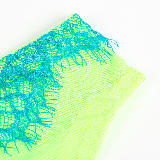 SUBBLIME - 955311 BH-SET MET KANT EN JARRETELBANDJES GROEN EN BLAUW S/M