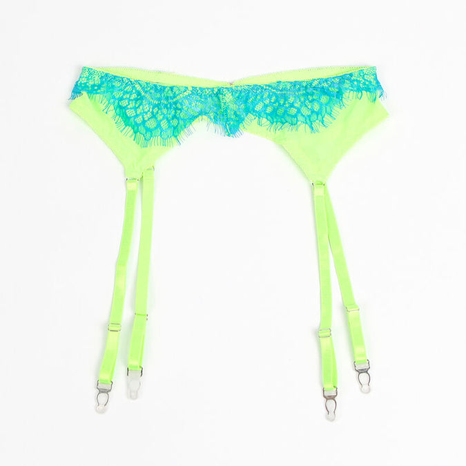 SUBBLIME - 955311 BH-SET MET KANT EN JARRETELBANDJES GROEN EN BLAUW S/M