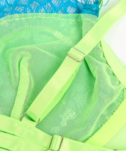 SUBBLIME - 955311 BH-SET MET KANT EN JARRETELBANDJES GROEN EN BLAUW S/M
