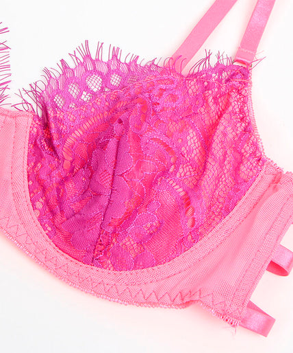 SUBBLIME - 955359 SET BH MET KANT EN JARRETELBANDJES ROZE EN PAARS S/M