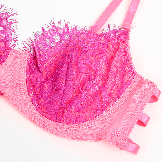 SUBBLIME - 955359 SET OF BRA WITH LACE AND GARTER LINKS PINK AND PURPLE S/M