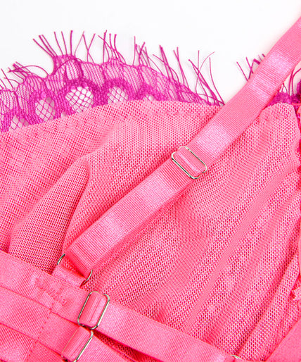 SUBBLIME - 955359 SET BH MET KANT EN JARRETELBANDJES ROZE EN PAARS S/M