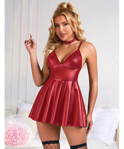 SUBBLIME - 955397 DRESS WITH BURGUNDY LEATHER STRAPS S/M