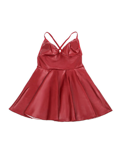 SUBBLIME - 955397 DRESS WITH BURGUNDY LEATHER STRAPS S/M