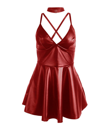 SUBBLIME - 955397 DRESS WITH BURGUNDY LEATHER STRAPS S/M