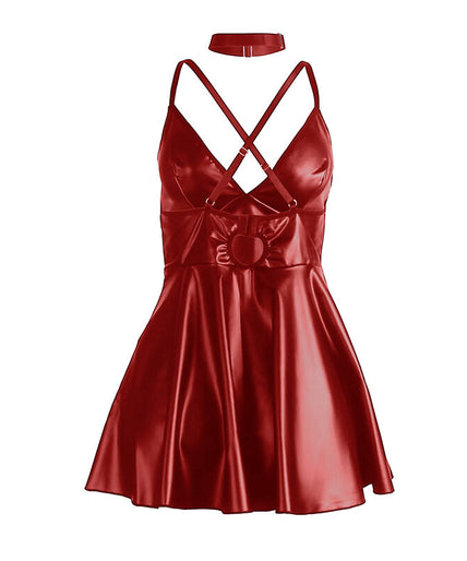 SUBBLIME - 955403 DRESS WITH BURGUNDY LEATHER STRAPS L/XL