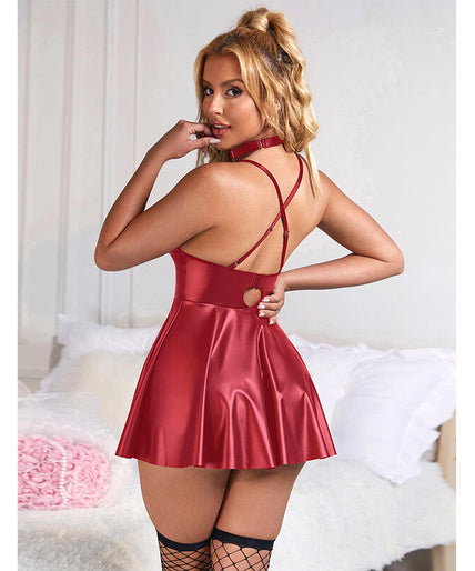 SUBBLIME - 955403 DRESS WITH BURGUNDY LEATHER STRAPS L/XL