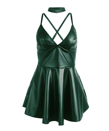 SUBBLIME - 955434 DRESS WITH GREEN LEATHER STRAPS S/M