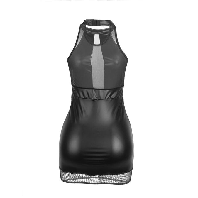 SUBBLIME - 955489 HALTER HALS JURK MET TRANSPARANTIES ZWART L/XL