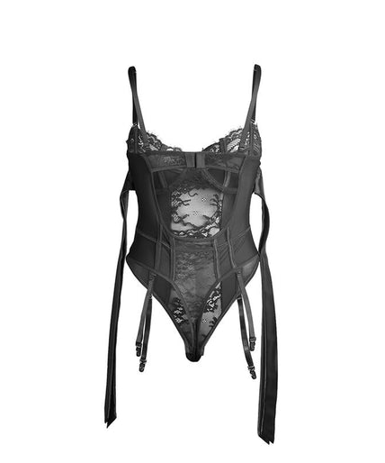 Subblime – 955496 kanten body met strikjes en jarretels zwart S/m