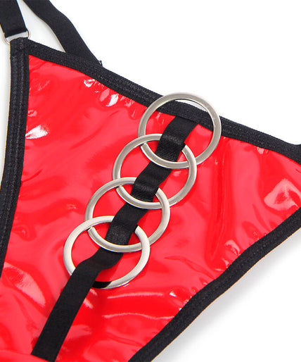 SUBBLIME - 955533 RED PATENT LEATHER MESH ZIPPER BRA SET S/M