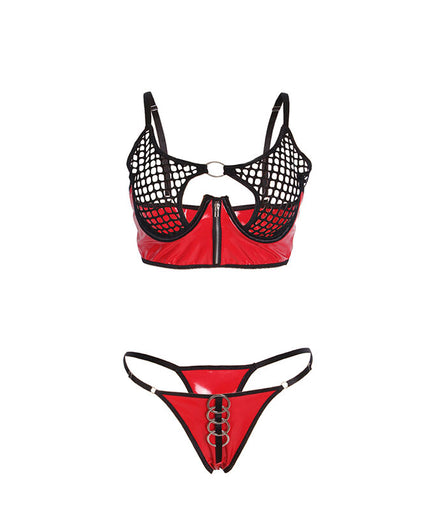 SUBBLIME - 955533 RED PATENT LEATHER MESH ZIPPER BRA SET S/M