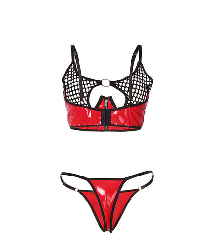 SUBBLIME - 955533 RED PATENT LEATHER MESH ZIPPER BRA SET S/M