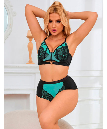 SUBBLIME - 955557 GREEN PATENT LEATHER MESH ZIPPER BRA SET S/M